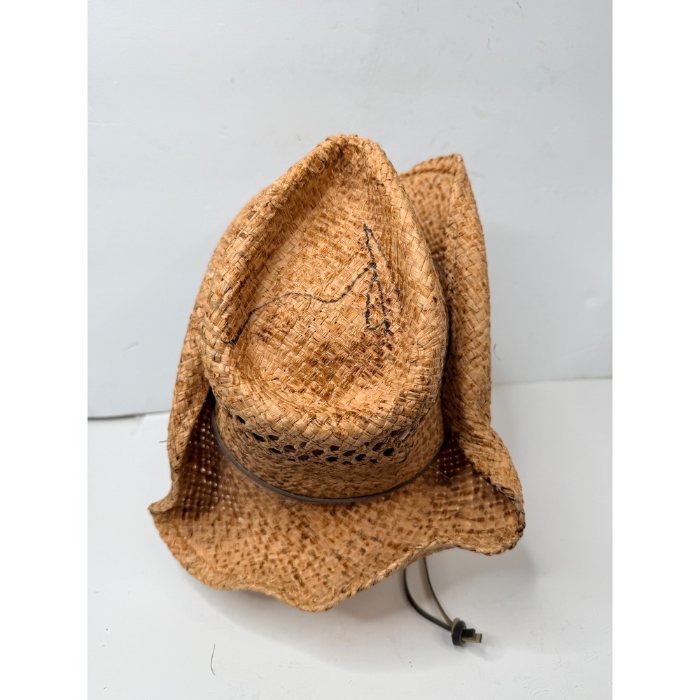 Run A Muck Straw Cowboy Hat L/XL Western Raffia Beach Sun Hat Chin Strap - Picture 12 of 14